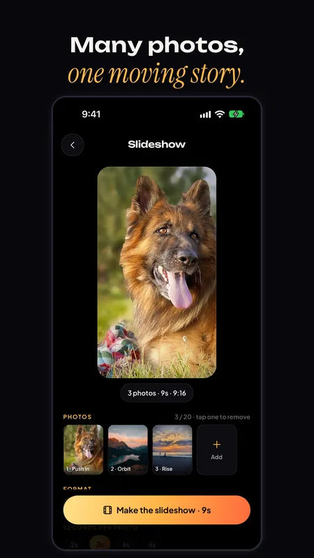 Slideshow screen with three photos