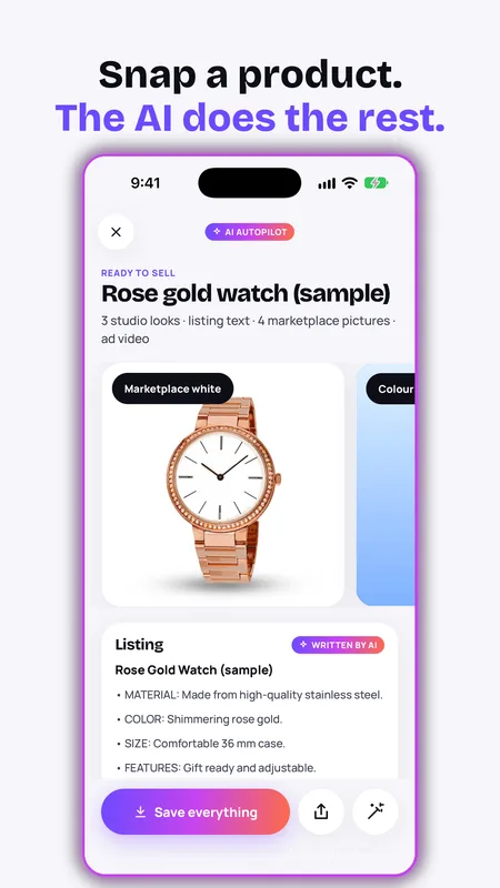 AI Autopilot result with studio looks and listing text