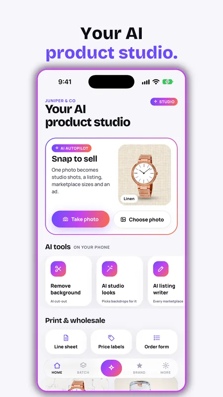 Product studio home with the AI tools