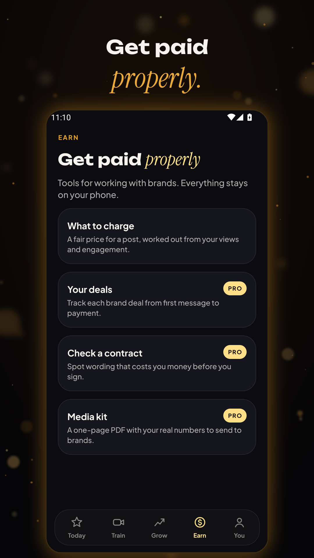 Earn tab with the deal tracker